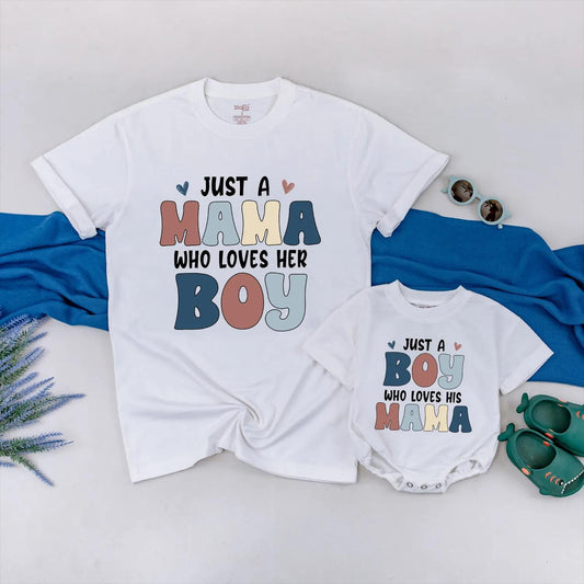 Mama & Baby Boy Matching Outfit Mama Loves Boy Bodysuit Mommy and Me Gift for New Mom First Mother's Day