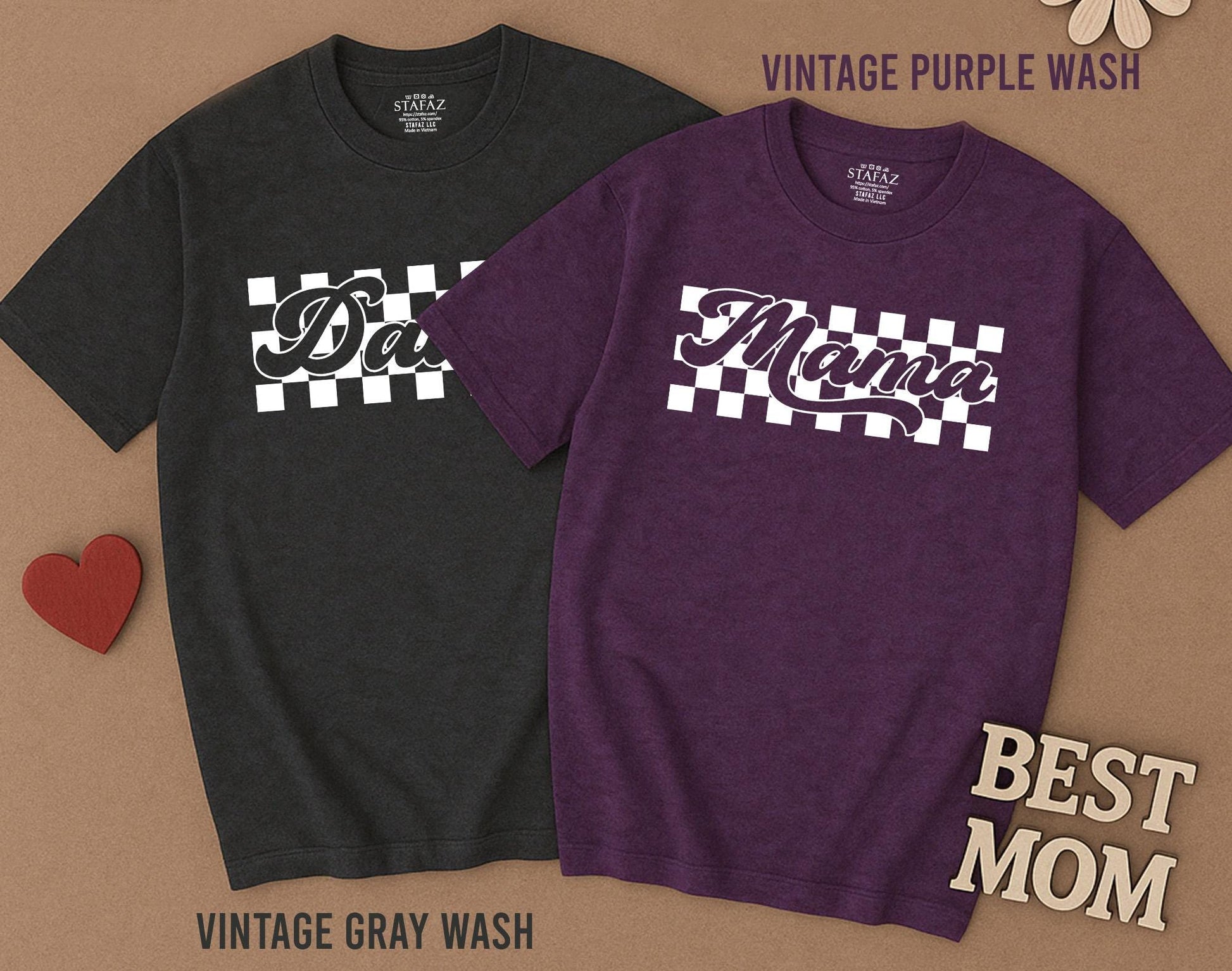 Retro Checkered Family Shirts Mommy and Me Baby Bodysuit Matching Outfits Distressed Tees