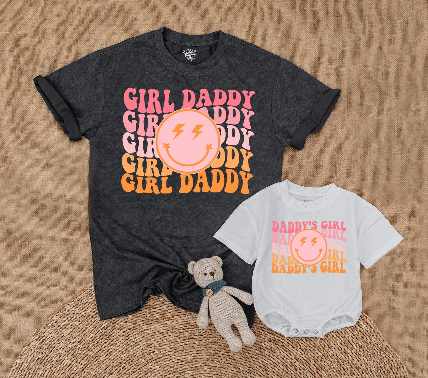 Matching Daddy's Girl & Dad Retro Smiley Face Checkered Shirts Baby & Toddler Outfits Gift for Daughter