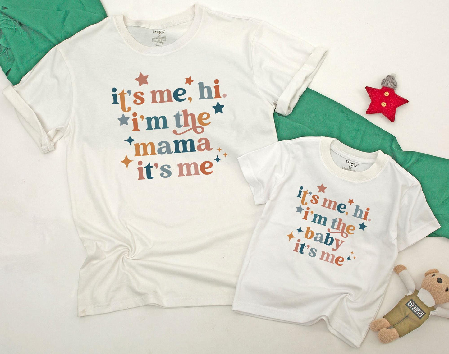 Matching Mama and Me Hi I'm The Baby Outfits for Moms and Newborns with Funny Retro Design Toddler Shirt Romper Soft Cotton First Birthday Gift