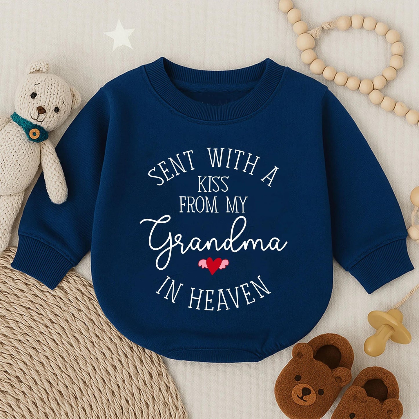 Personalized Sent With A Kiss From Grandma In Heaven Baby Romper New Grandbaby Gift Newborn Announcement Outfit Memorial Clothes