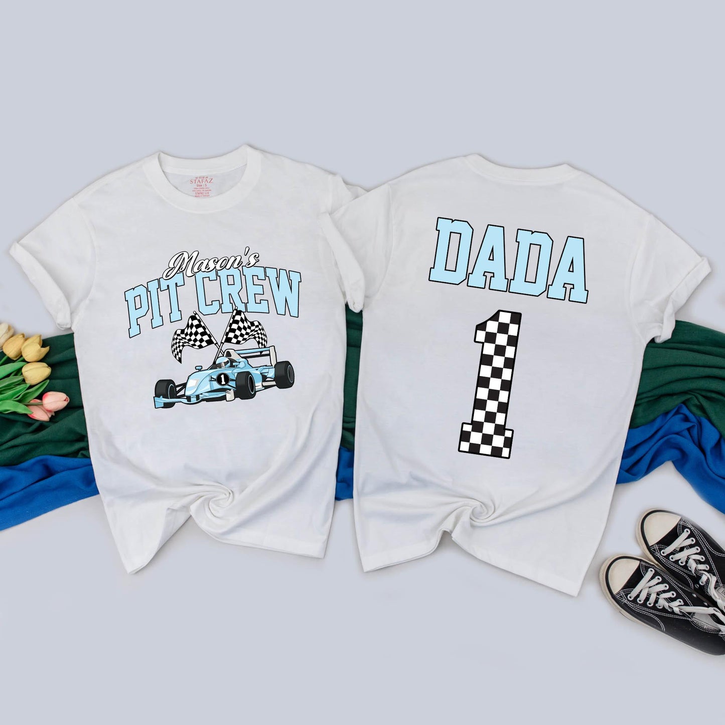 Matching Pit Crew Family Racing Shirts: Personalized 1st Birthday Boy Outfit, Fast One Race Car Theme Cotton Gift for Family