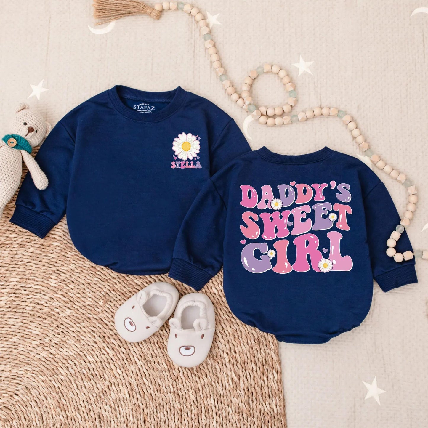 Custom Name Daddy's Sweet Girl Bubble Romper, Soft Infant Bodysuit for Summer Baby Girl Outfits, Adorable Father's Day Gift Idea