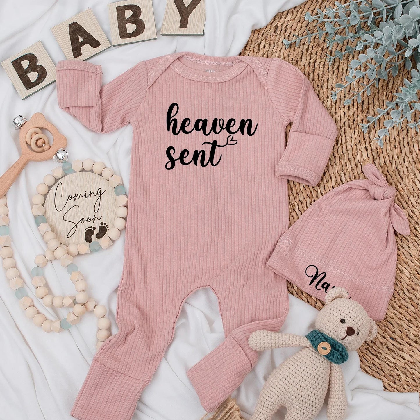Heaven Sent Personalized Baby Bodysuit Custom Angel Name Newborn Outfit Baby Shower Gift Coming Soon