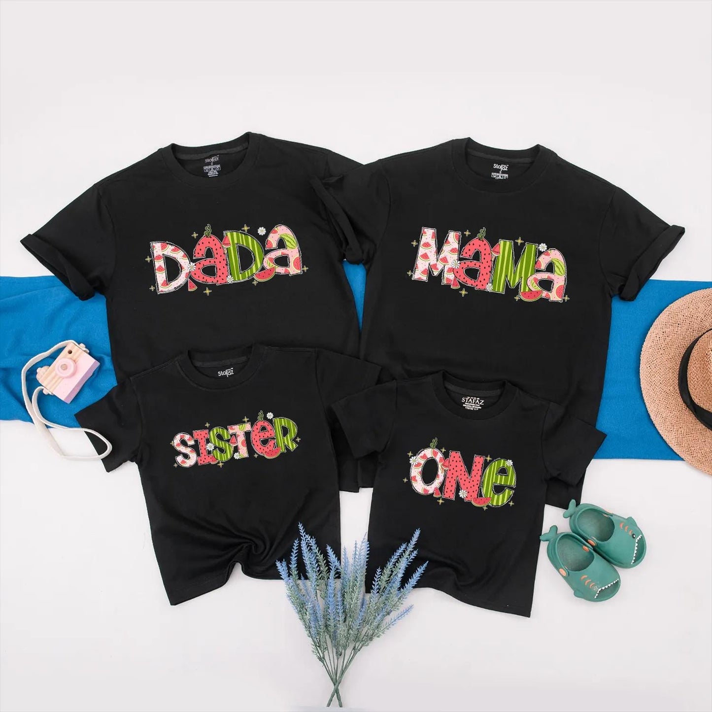 Matching Watermelon Family Birthday Outfit: First Birthday Bubble Romper & Toddler Tee, Summer Fruit Party, Baby Girl's 1st Look