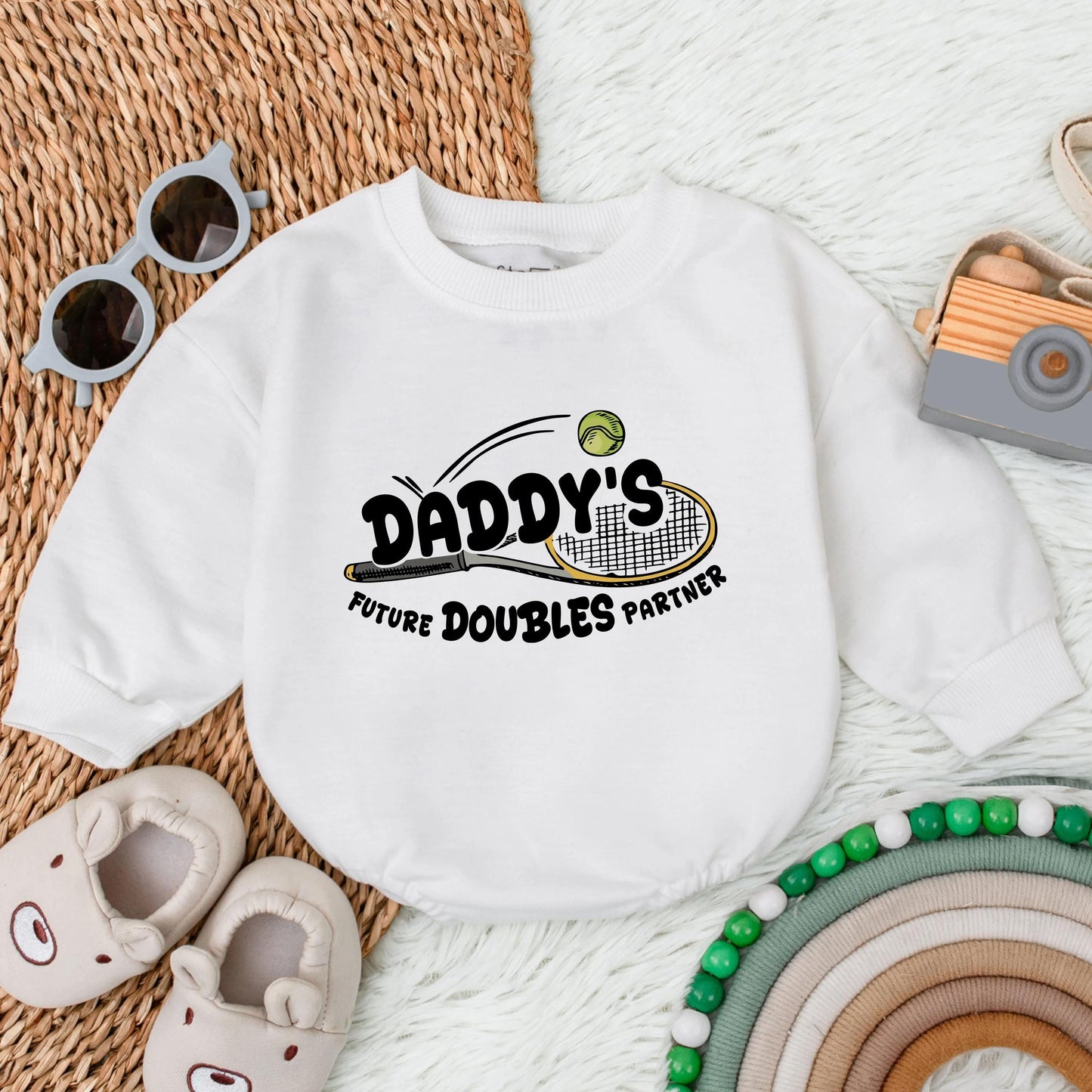 Daddy's Future Doubles Partner Baby Romper Tennis Outfit for Little Champions & Father's Day Gift