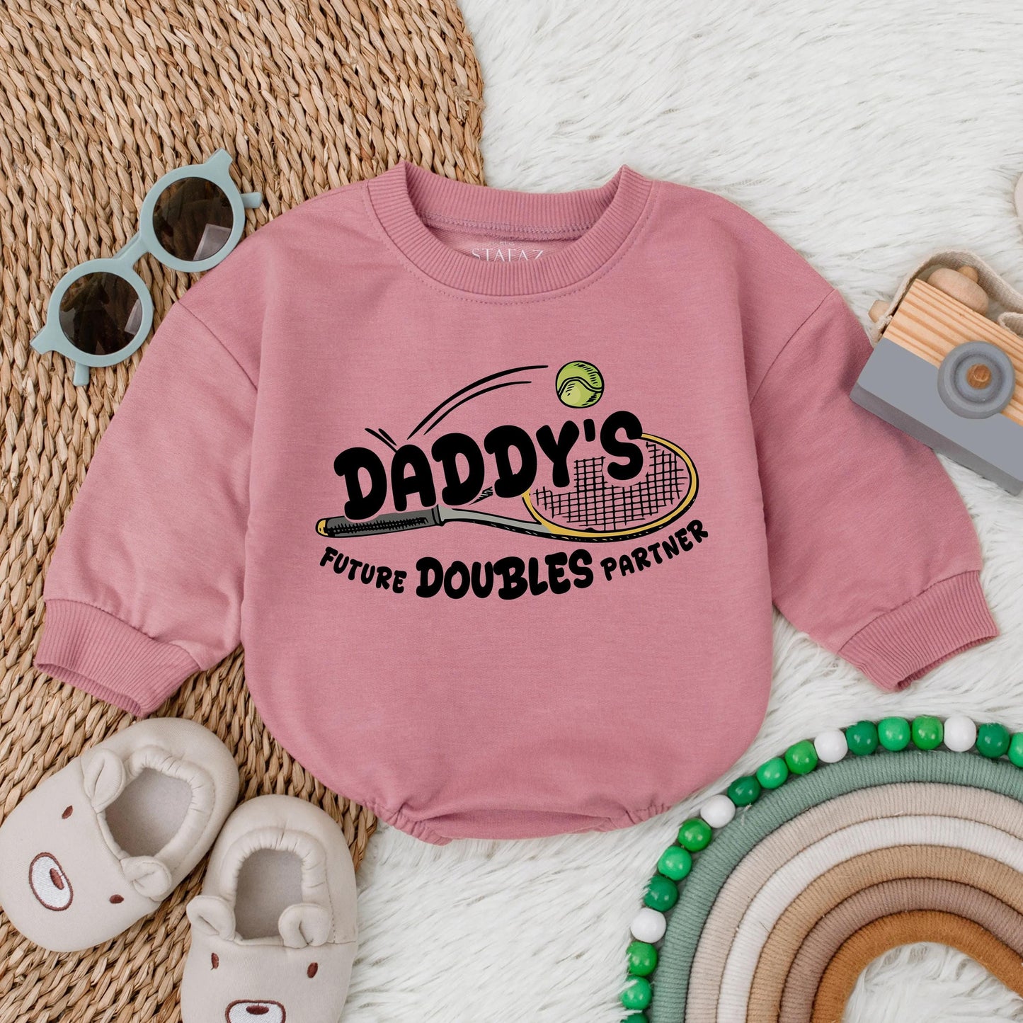 Daddy's Future Doubles Partner Baby Romper Tennis Outfit for Little Champions & Father's Day Gift