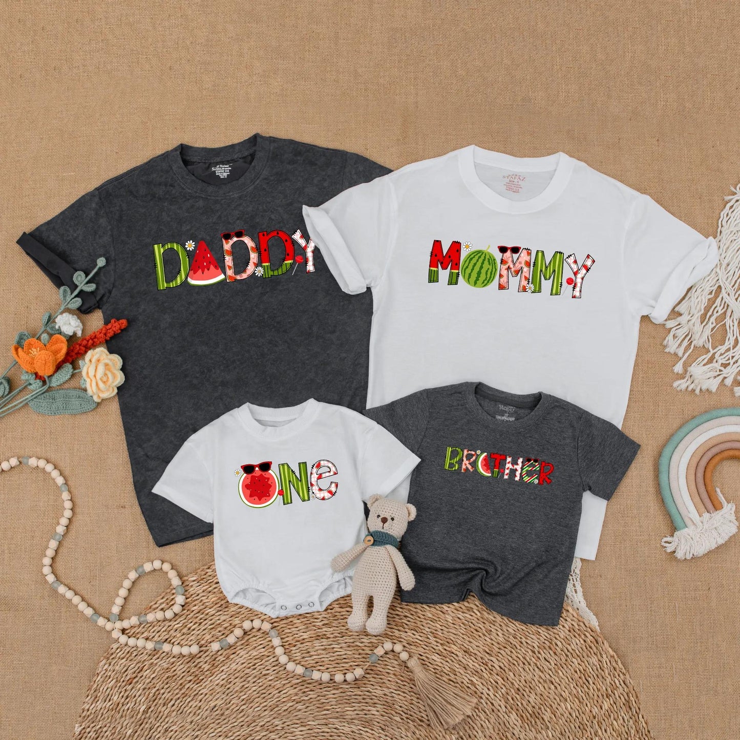 Watermelon Birthday Family Shirts Matching Summer Outfits Toddler First Birthday Sweet One In A Melon Mommy Dad Brother Sister Party
