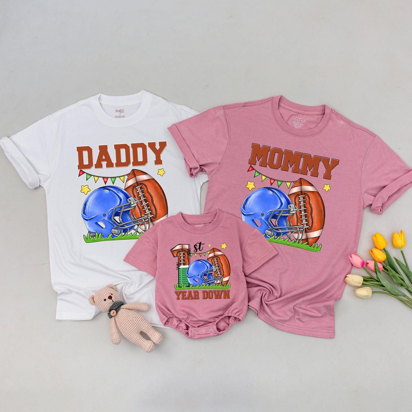 Football Birthday Shirt: 1st Year Down, Custom Family Tee for 2025 Party, Football Theme, First Birthday Boy Outfit