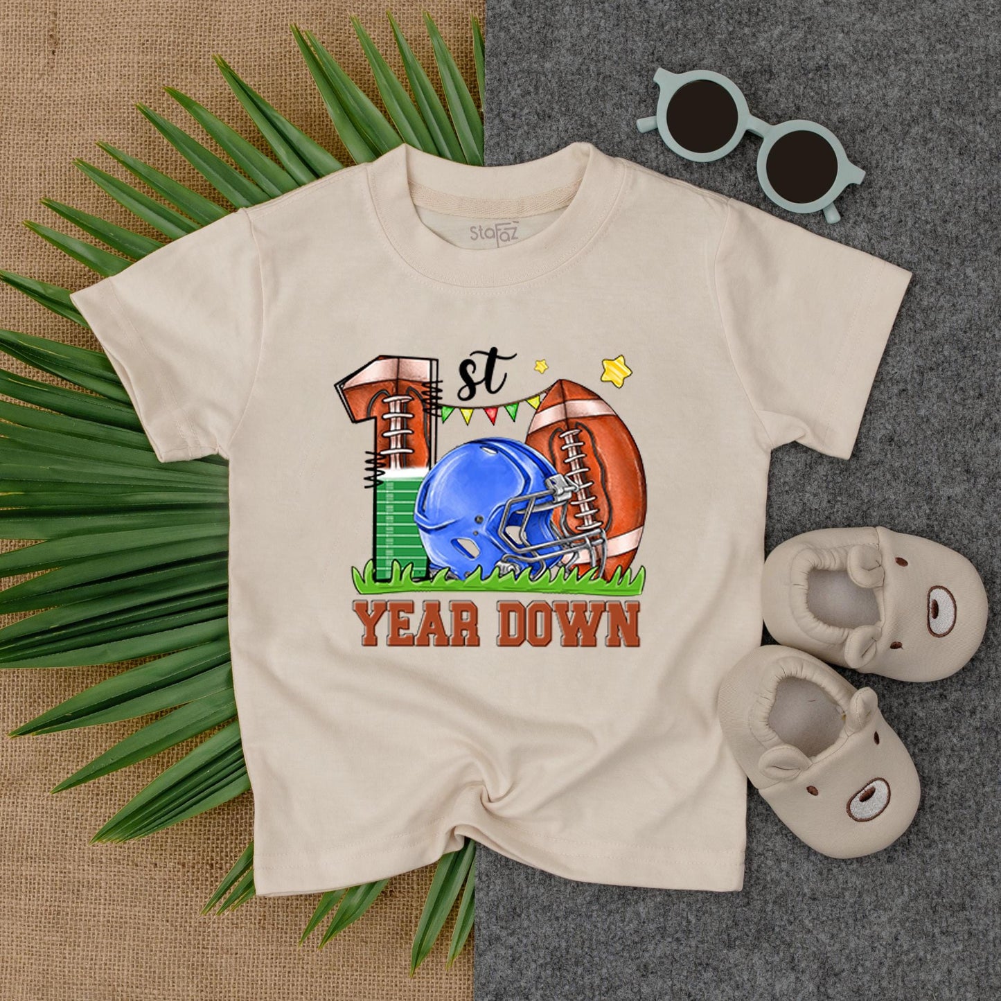 Football Birthday Shirt: 1st Year Down, Custom Family Tee for 2025 Party, Football Theme, First Birthday Boy Outfit