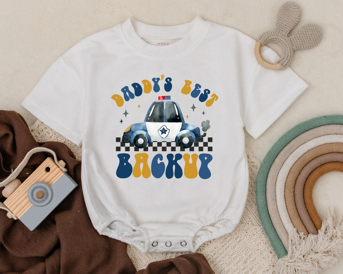 Funny Daddy's Best Backup Police Bubble Romper for Baby Boys, Cute Cop Dad Outfit, Soft Comfortable Infant Law Enforcement Newborn Gift Idea