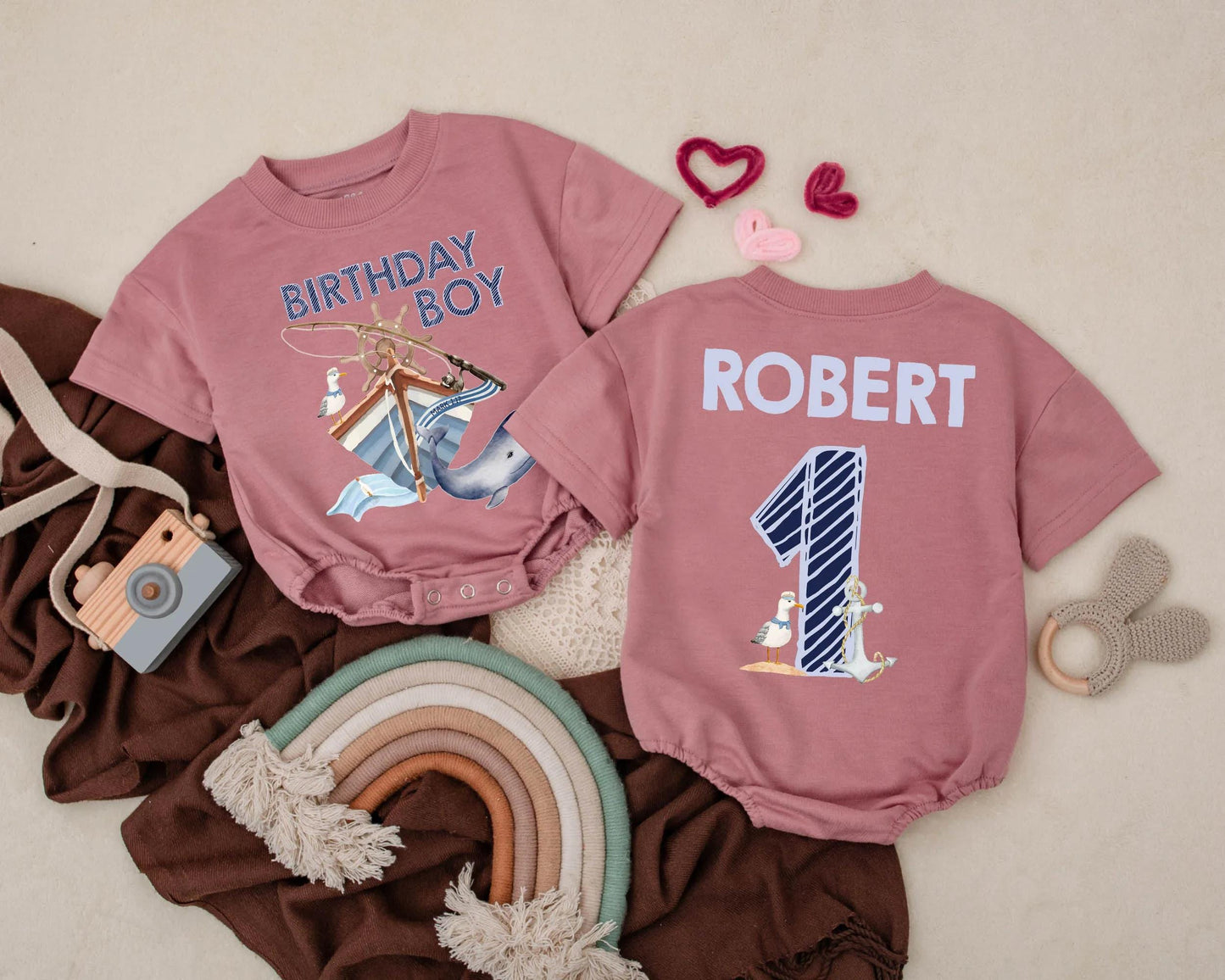 Oneder the Sea Birthday Bubble Romper for Boys Personalized Whale Theme First Birthday Outfit Custom Baby Clothes