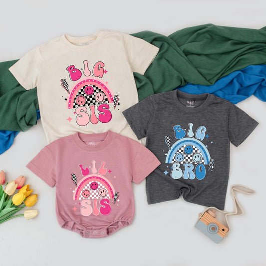 Big Bro Big Sis Matching Retro Outfits for Baby & Toddler – Pregnancy Reveal, Brother Sister Gift – Custom Sibling Announcement Tees (139 chars)
