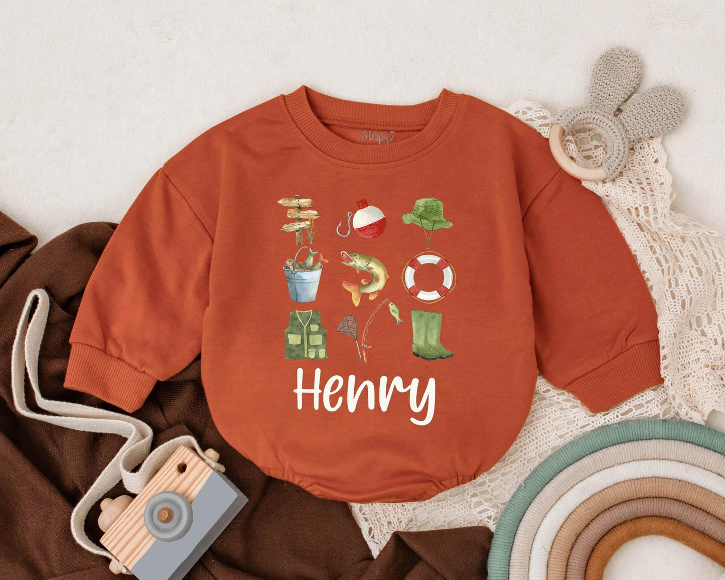 Personalized Baby Boy Fishing Bubble Romper Outdoor Adventure Outfit Custom Father's Day Gift Infant Boy Camping Clothes