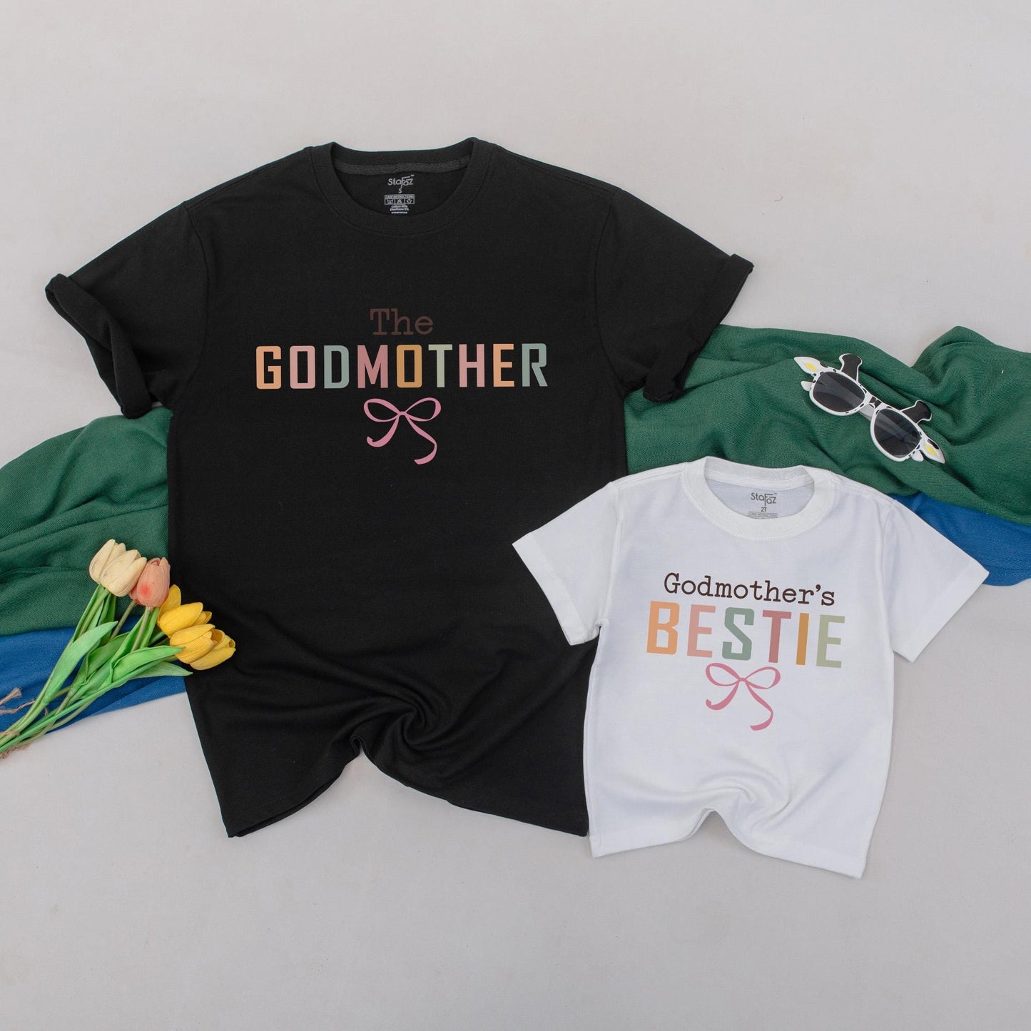 Custom Godmother and Godmother's Bestie T-Shirt Matching Aunt Baby Outfit Godmama Aunt Niece Gift Godparent Tee