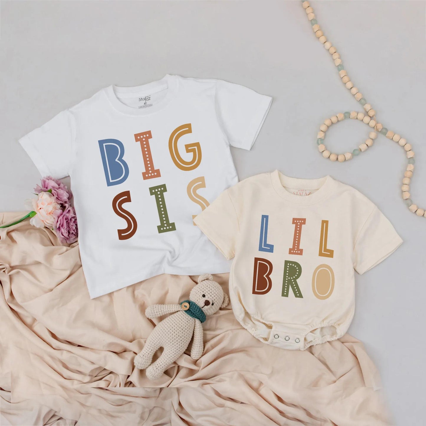 Big Sis Lil Bro Matching Outfit: Boho Sibling Shirts Set, Gender Neutral Baby Shower Gift, Aesthetic Toddler Tee, Neutral Kidswear, Modern Design 138