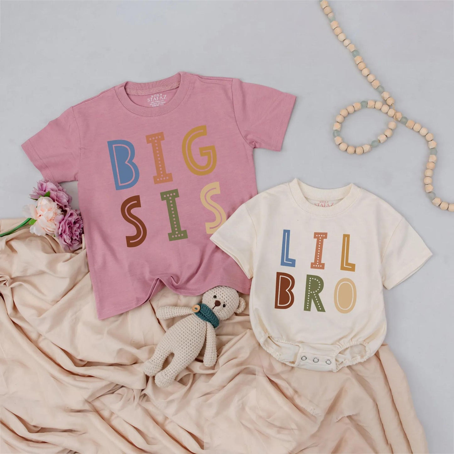 Big Sis Lil Bro Matching Outfit: Boho Sibling Shirts Set, Gender Neutral Baby Shower Gift, Aesthetic Toddler Tee, Neutral Kidswear, Modern Design 138