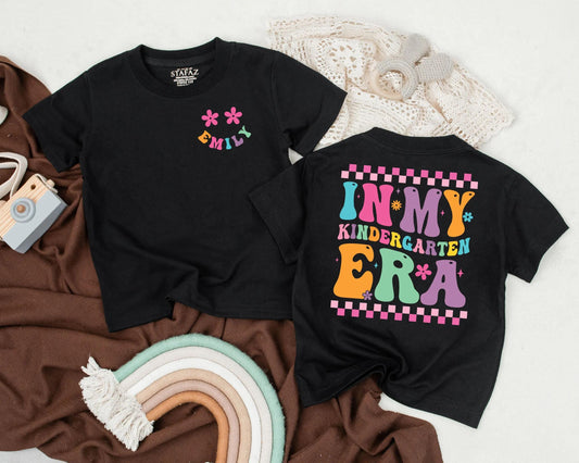 Custom Name Kindergarten Era Shirt - Back to School Toddler Tee for Girls, First Day Outfit, Personalized Preschool Gift