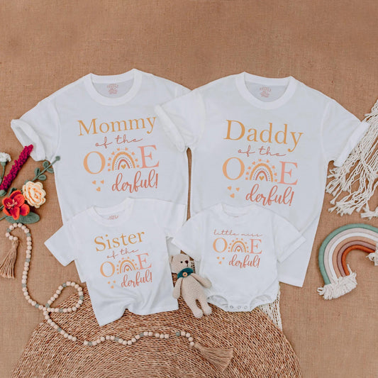 Rainbow Boho One-derful Birthday Family Matching Shirts Little Miss Onederful 1st Birthday Gift for Daughter