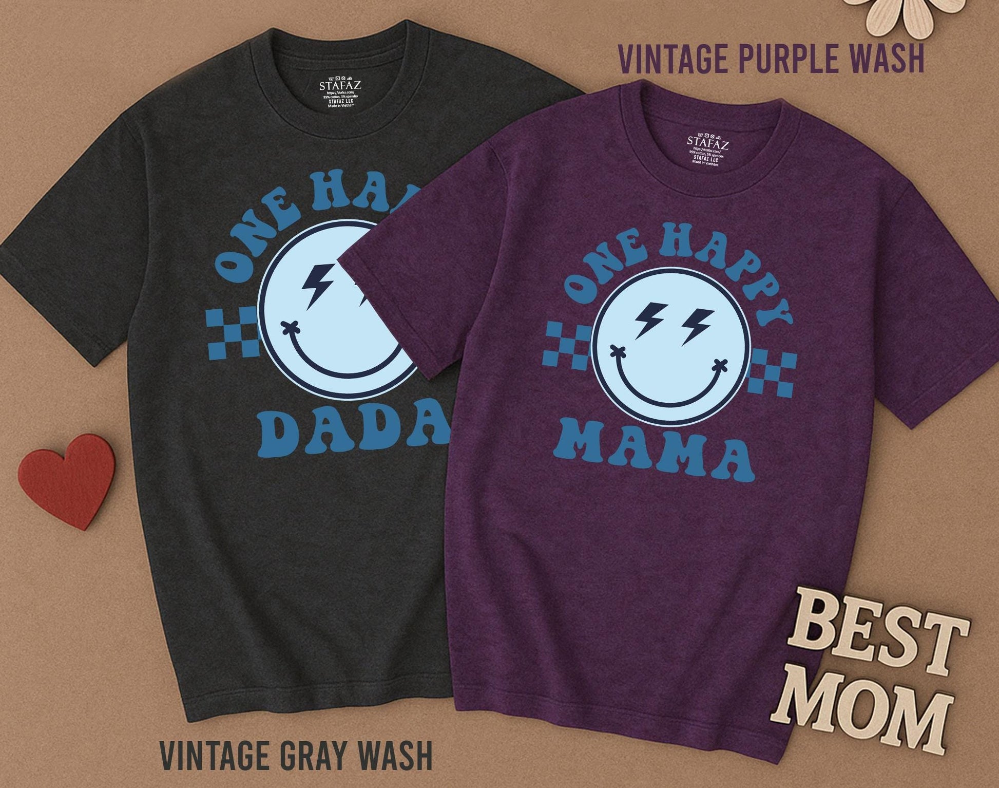 Matching One Happy Dude 1st Birthday Family Shirt Outfit, Retro Smiley Face Design for Baby Boy's First Birthday Party, Groovy Theme