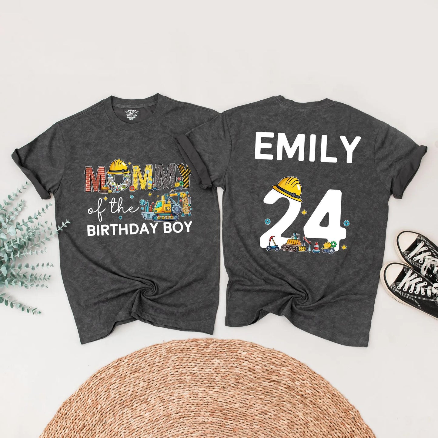 Birthday Boy Construction Crew Shirt, Digger Truck Party Outfit for Baby, Toddler and Kids, Brick Letter Name Tee, Matching Family Builder Celebration!