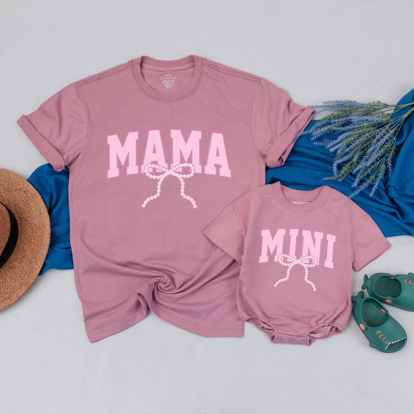 Matching Mama and Mini Pearl Bow Summer Shirts Cute Pink Mom and Daughter Vacation Tees Toddler Girl Outfit Cotton Holiday Casual