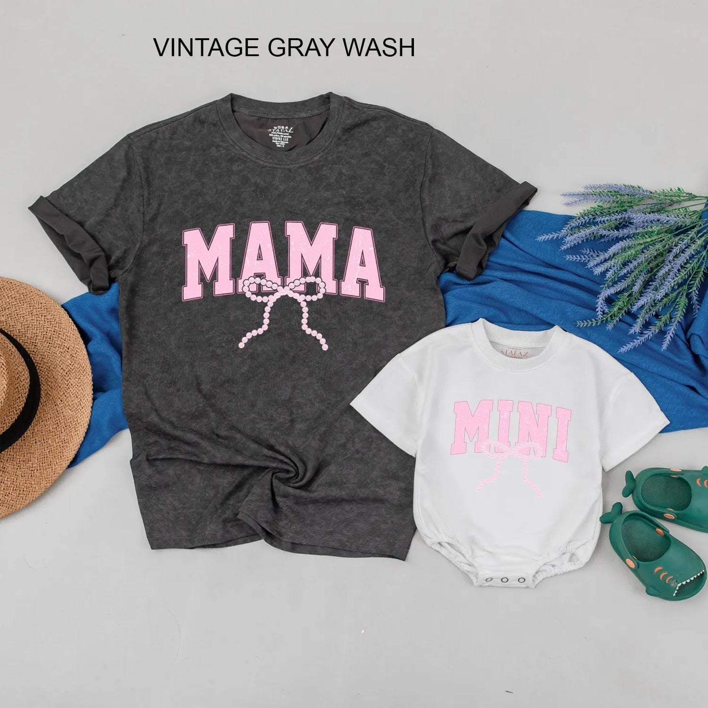 Matching Mama and Mini Pearl Bow Summer Shirts Cute Pink Mom and Daughter Vacation Tees Toddler Girl Outfit Cotton Holiday Casual