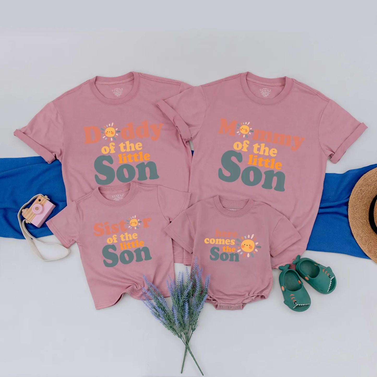 Here Comes The Son Matching Sun Birthday Shirts for Baby Boy Mommy Daddy Sister Summer Party Family Tees