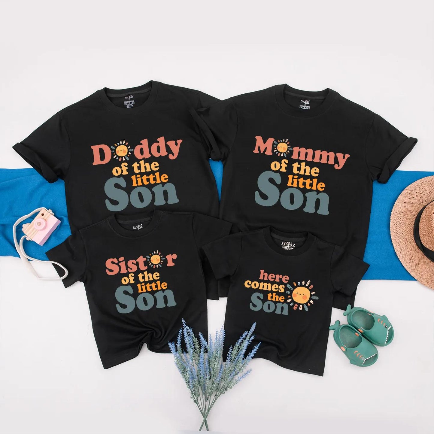 Here Comes The Son Matching Sun Birthday Shirts for Baby Boy Mommy Daddy Sister Summer Party Family Tees