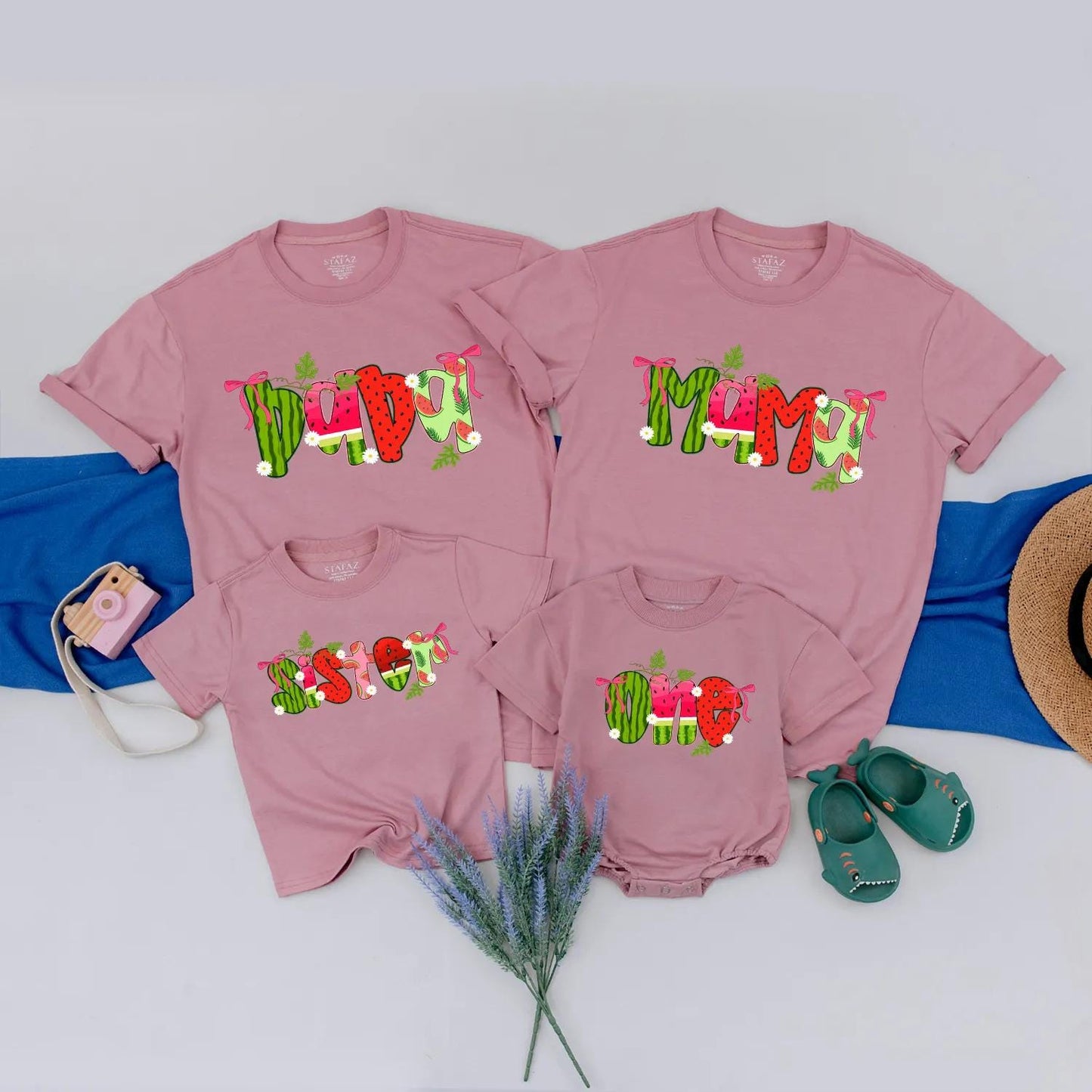 Watermelon Summer Family Matching Shirts Cute Fruit Outfit for Mom Dad Sister Baby Custom Vacation Tees