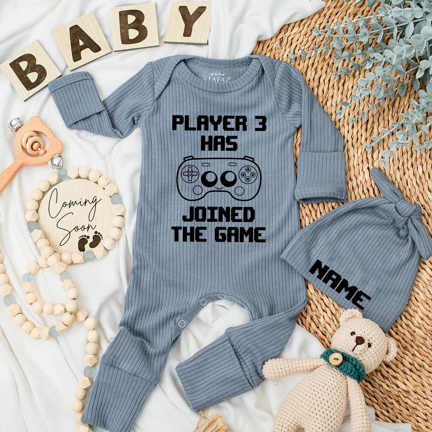 Player 3 Joined the Game Newborn Bodysuit - Funny Gamer Baby Outfit, Nerdy Coming Soon Clothes, Unique Baby Shower Gift, Soft Cotton 130 chars