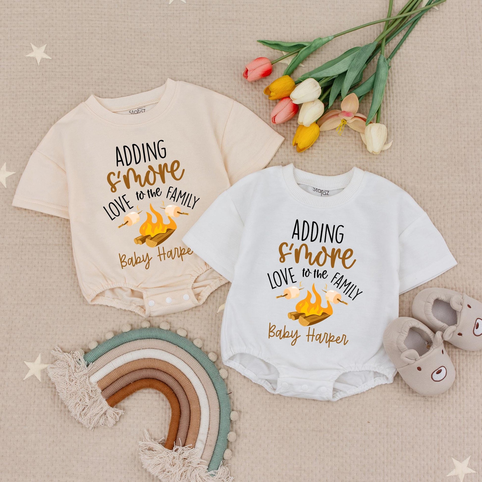 Baby Harper Adding S'more Love Family Campfire Romper Pregnancy Announcement Bodysuit Newborn