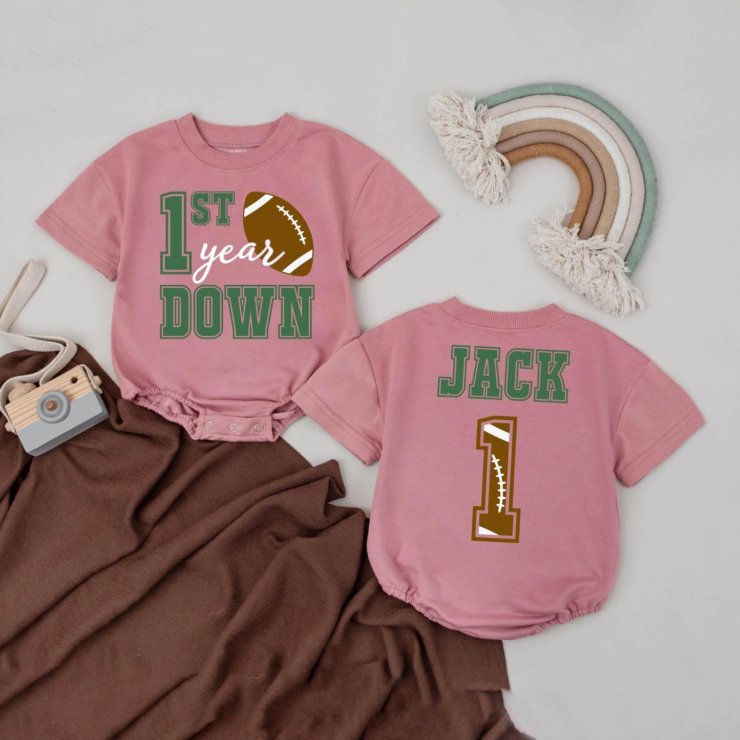 Personalized 1st Year Down Birthday Romper Game Day Baby Bodysuit Football Party Clothes Thoughtful Baby Shower Gift