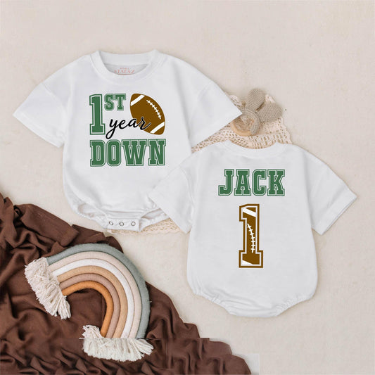 Personalized 1st Year Down Birthday Romper Game Day Baby Bodysuit Football Party Clothes Thoughtful Baby Shower Gift