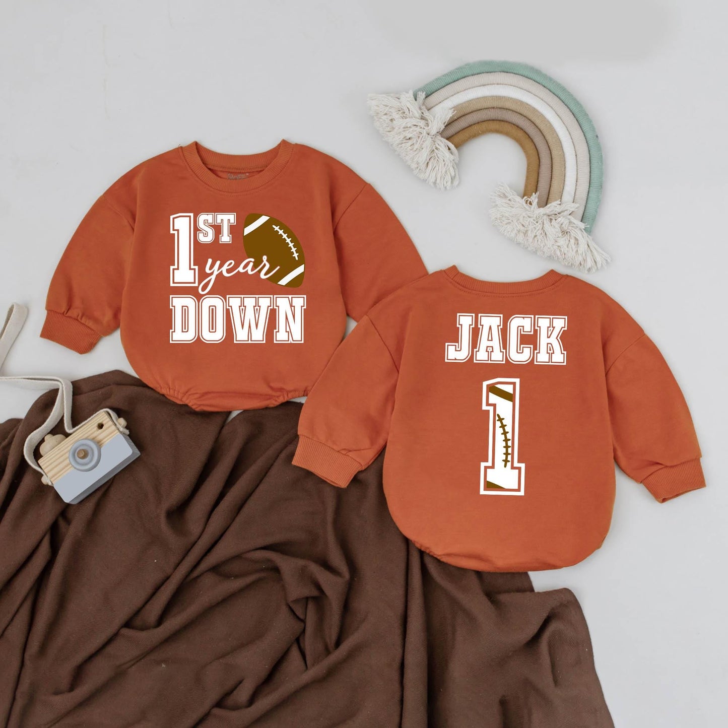 Personalized 1st Year Down Birthday Romper Game Day Baby Bodysuit Football Party Clothes Thoughtful Baby Shower Gift