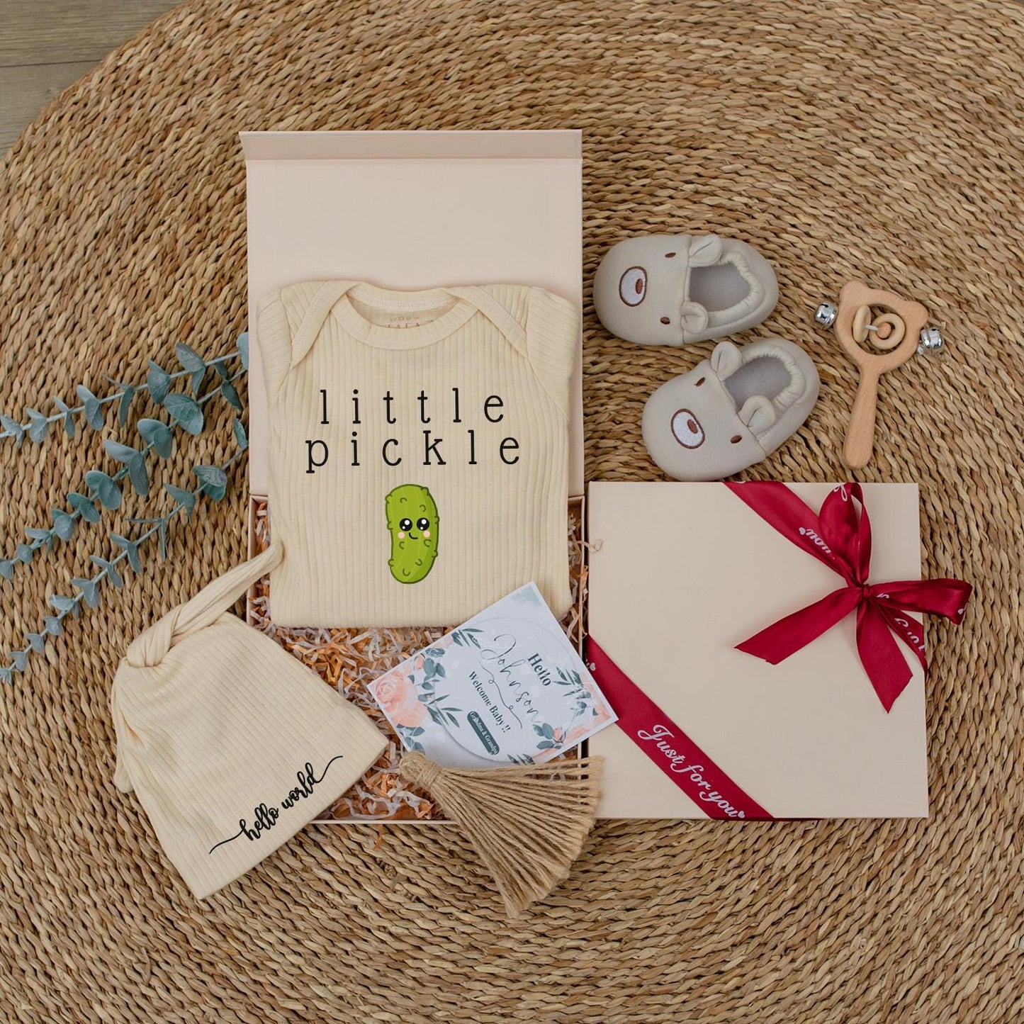 Little Pickle Baby Bodysuit & Hat Set - Cute Vegan Girl/Boy Bubble Romper Newborn Outfit Gift Box - Coming Home
