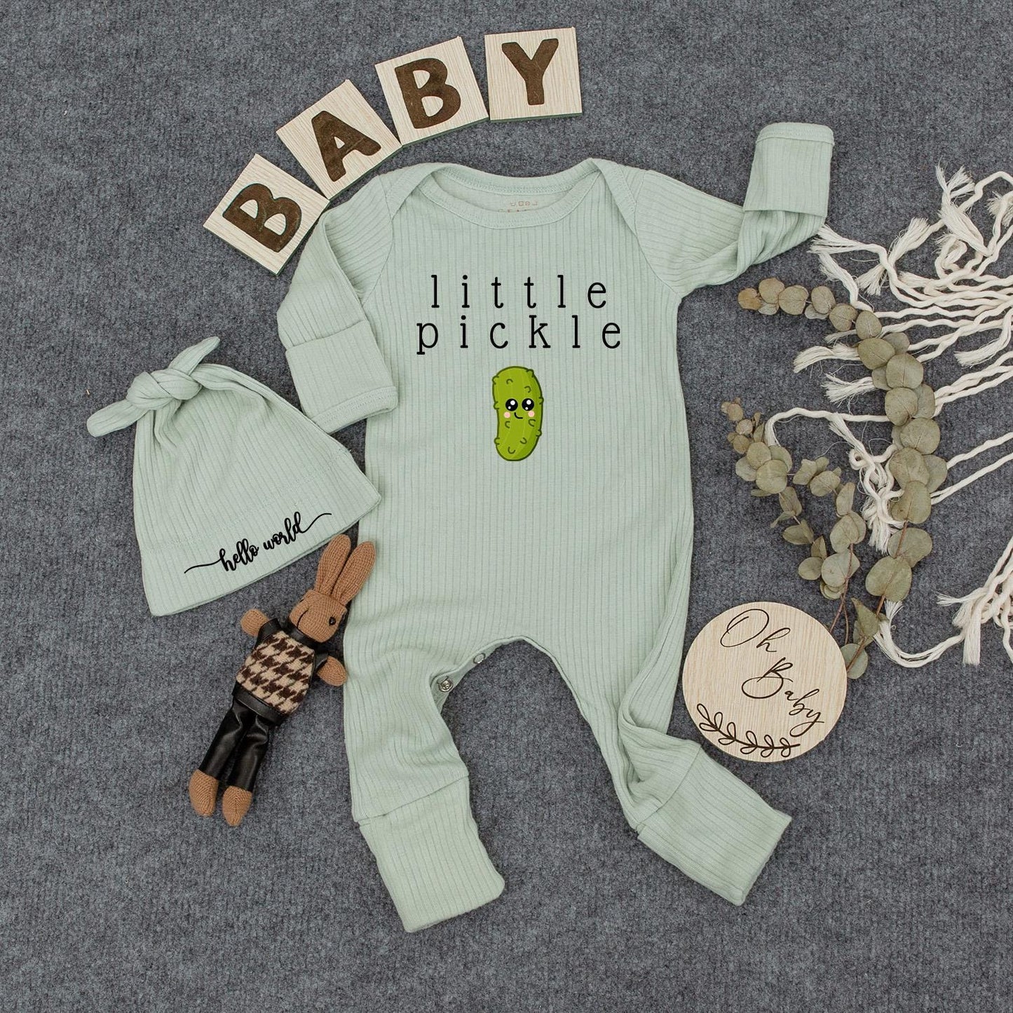 Little Pickle Baby Bodysuit & Hat Set - Cute Vegan Girl/Boy Bubble Romper Newborn Outfit Gift Box - Coming Home
