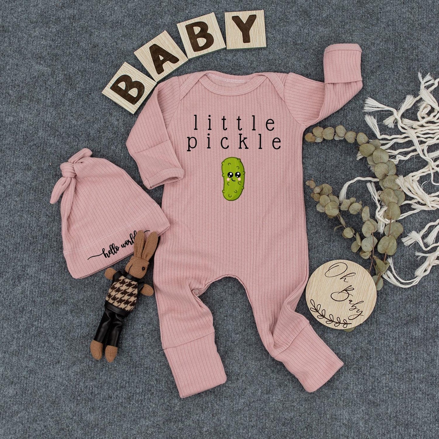 Little Pickle Baby Bodysuit & Hat Set - Cute Vegan Girl/Boy Bubble Romper Newborn Outfit Gift Box - Coming Home