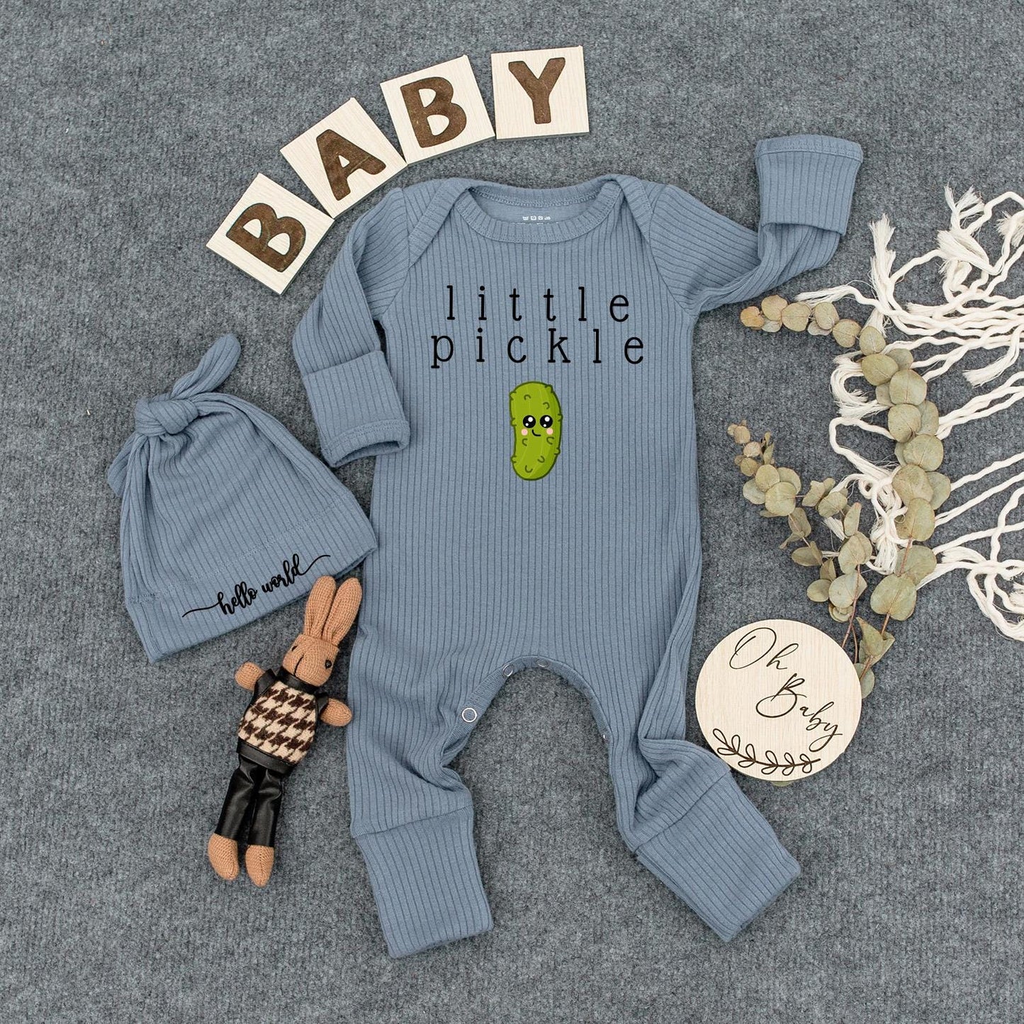 Little Pickle Baby Bodysuit & Hat Set - Cute Vegan Girl/Boy Bubble Romper Newborn Outfit Gift Box - Coming Home