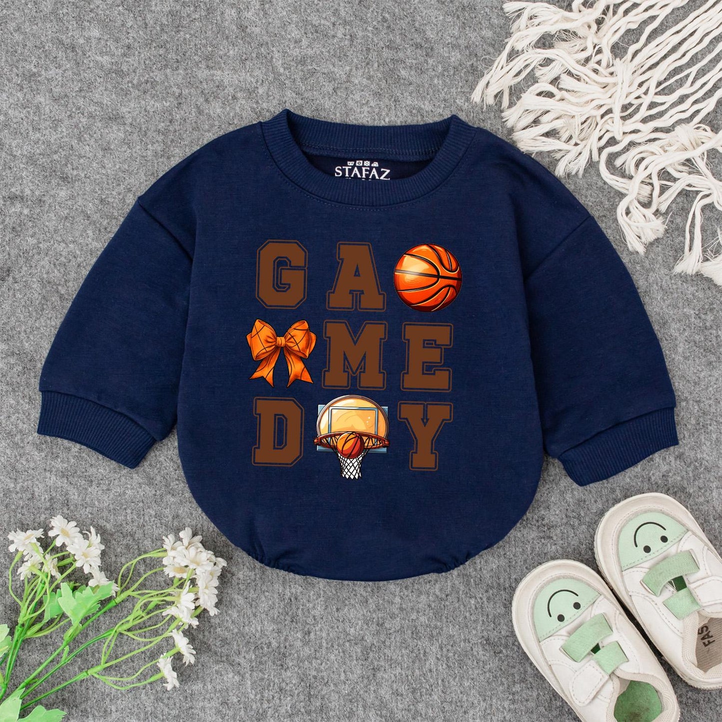Basketball Game Day Baby Outfit Cute Sports Sweatshirt Romper Set for Baby Girls