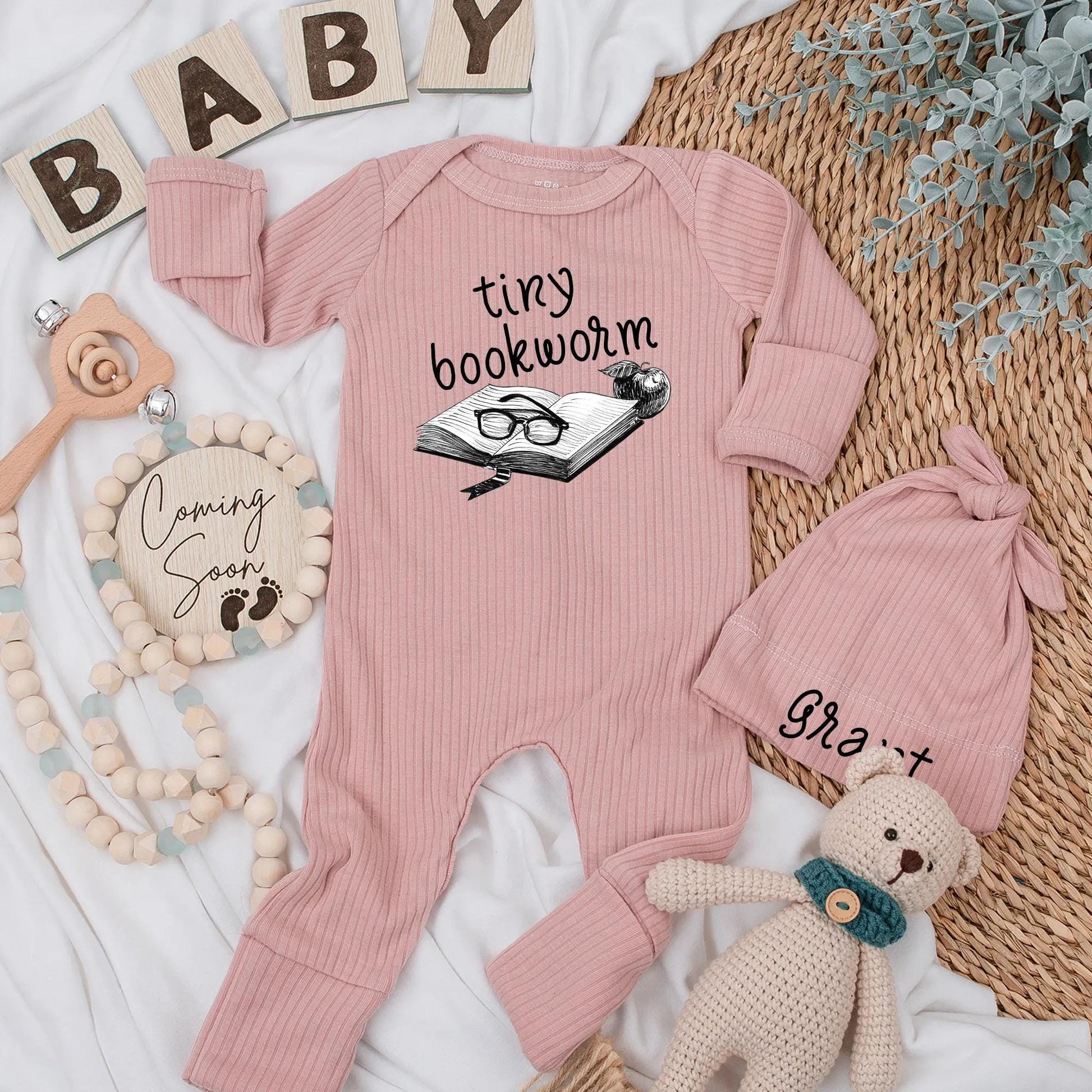 Personalized Tiny Bookworm Baby Bodysuit - Custom Book Lover Newborn Outfit, Reader Gift, Baby Shower, Literary Clothes (139 chars)