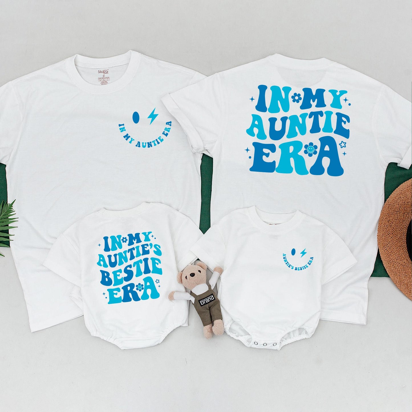 In My Auntie Era Matching Outfit Cool Aunt Shirt & Nephew Romper Baby Shower Gift Newborn Boy Retro Boho Style