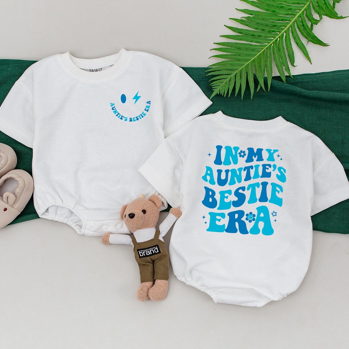 In My Auntie Era Matching Outfit Cool Aunt Shirt & Nephew Romper Baby Shower Gift Newborn Boy Retro Boho Style