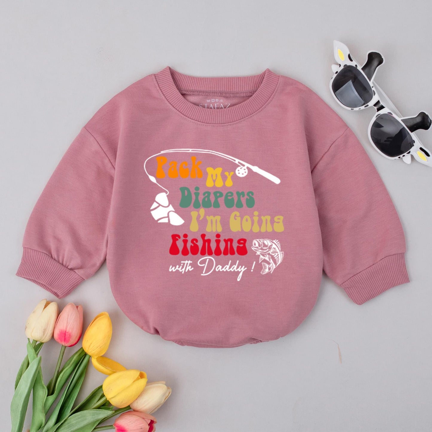 Funny Fishing with Daddy Baby Boy Bubble Romper Pack My Diapers Outfit Father's Day Summer Fishing Trip Adorable Outdoor Infant Gift