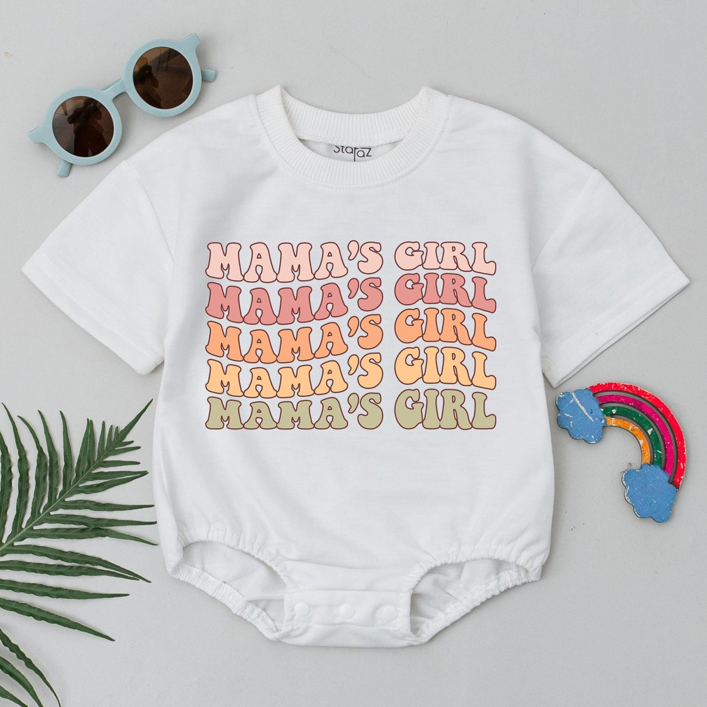 Mama's Girl Retro Baby Romper - Pink, Peach, Yellow & Green Wavy Bodysuit Baby Girl Shower Gift Mom Outfits