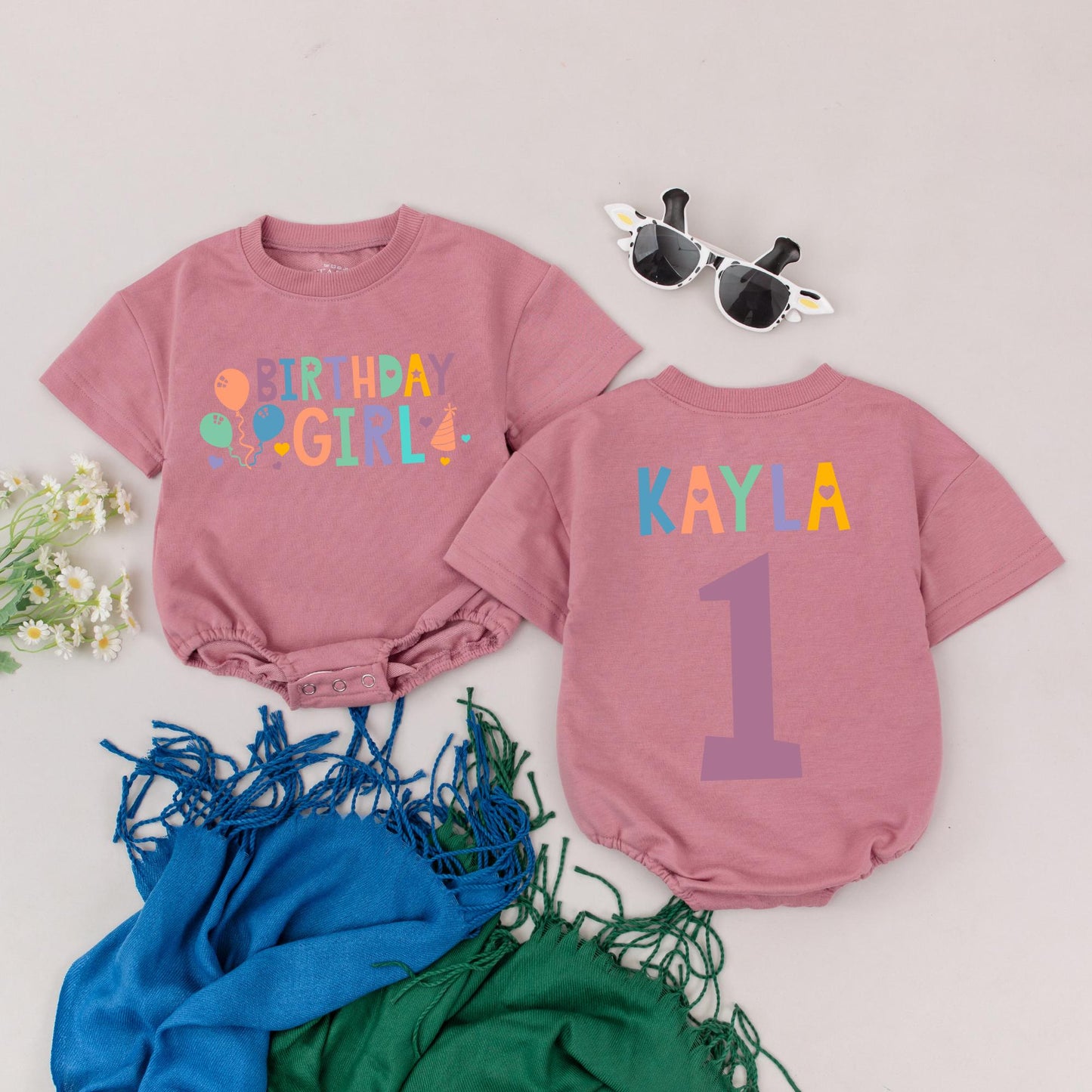 Personalized First Birthday Girl Romper Colorful Name Baby Bodysuit First Birthday Outfit Cake Smash Gift for Infant
