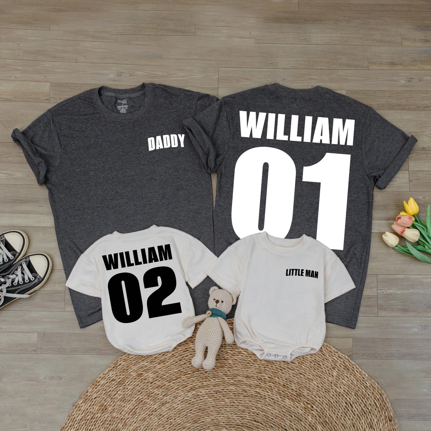 Personalized Dad & Son Last Name T-Shirt Matching Set Father's Day Gift Custom Family Shirts Daddy and Me Comfortable Cotton