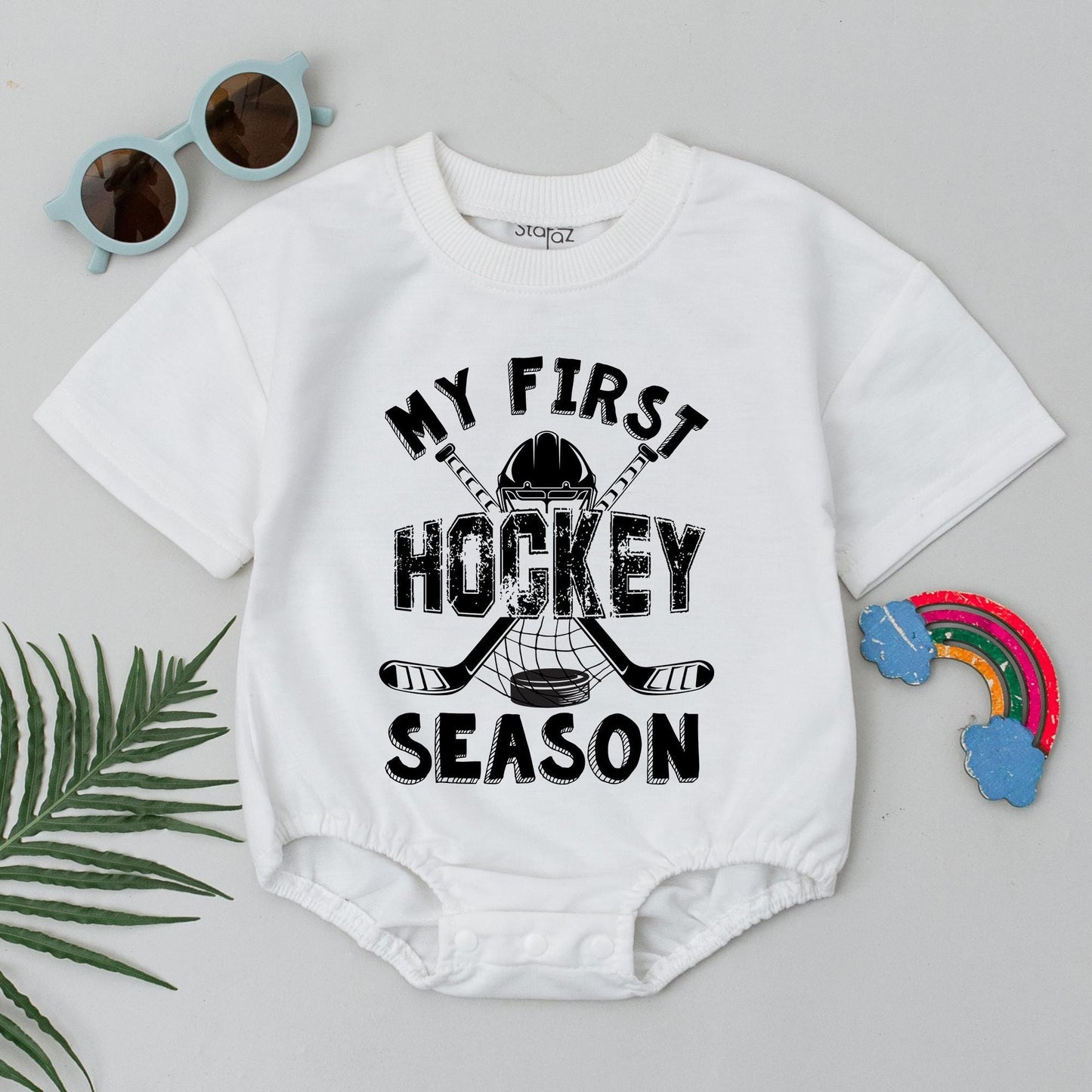 My First Hockey Season Romper Retro Future Hockey Player Bodysuit Daddy's Little Hockey Buddy Outfit Baby Boy Sports Clothes