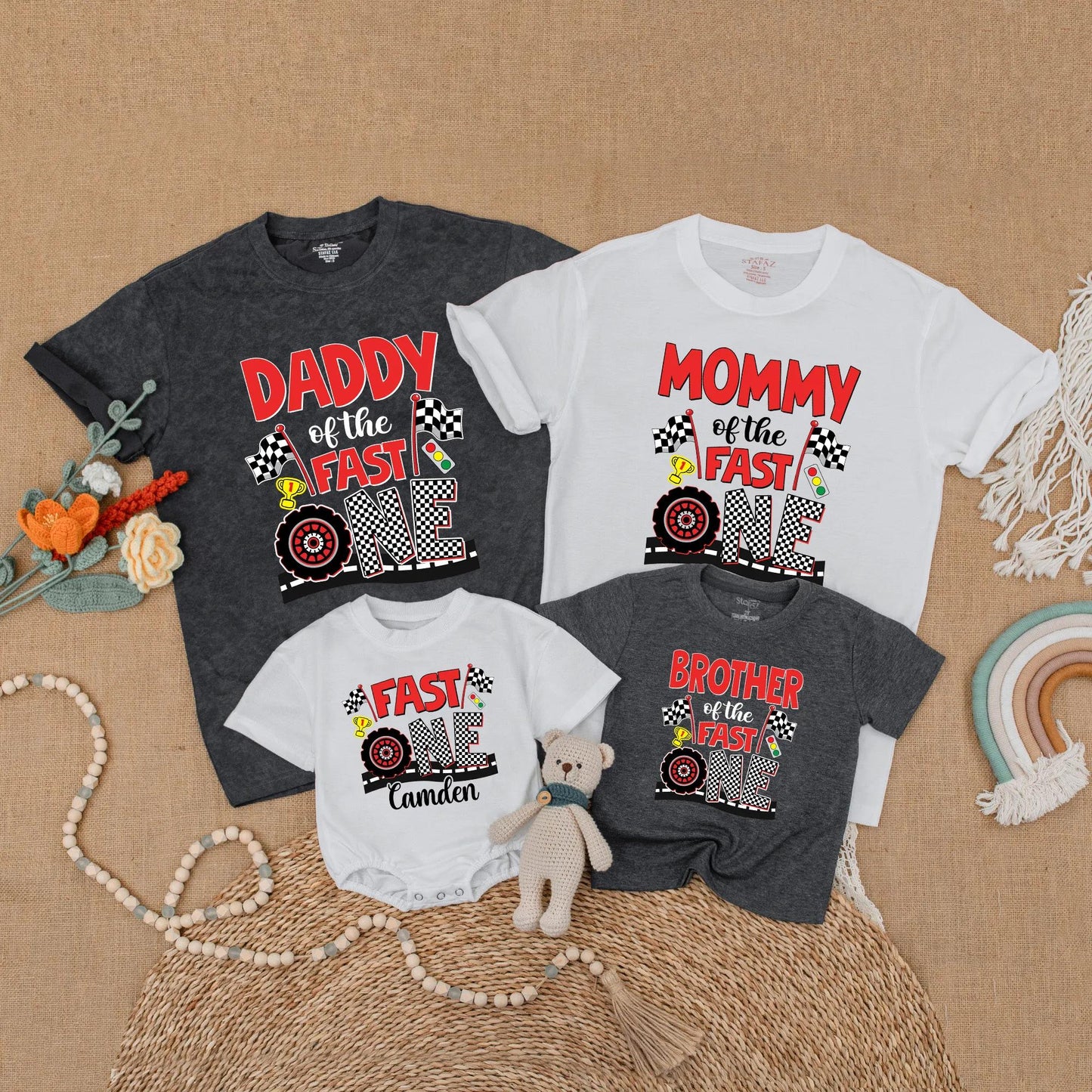 Fast One Birthday Matching Family Shirts Race Car Party Outfit Mommy and Me 1st Birthday Gift