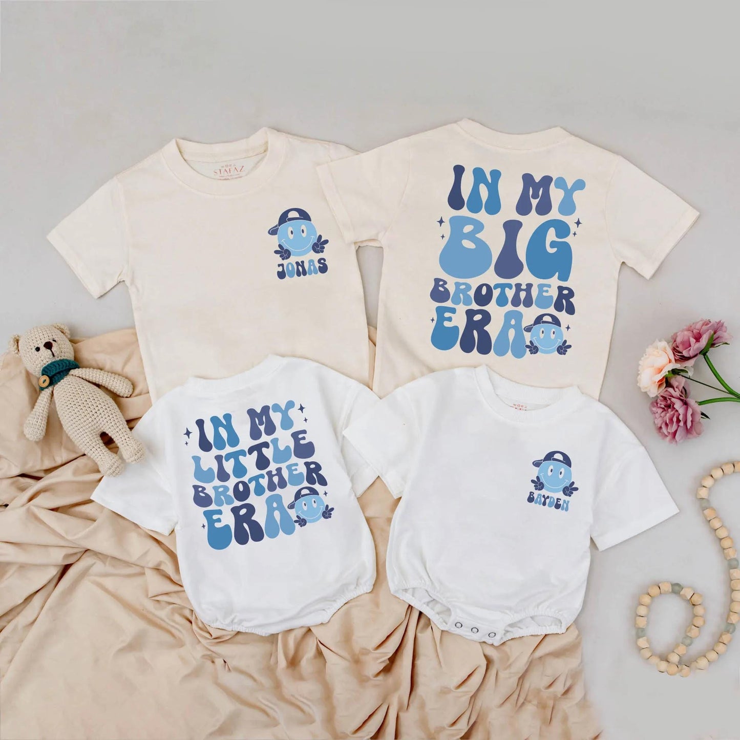 Brother Era Matching Outfits Retro Custom Name Big Brother Little Brother Sibling Trend Baby Clothes Toddler Brother Tee Baby Gift Idea